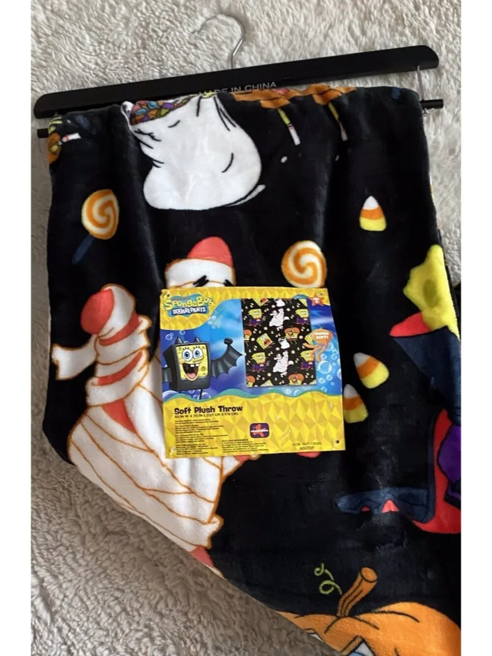 SpongeBob SquarePants Pumpkin Halloween Throw Blanket 50”x70” Patrick Mummy NEW